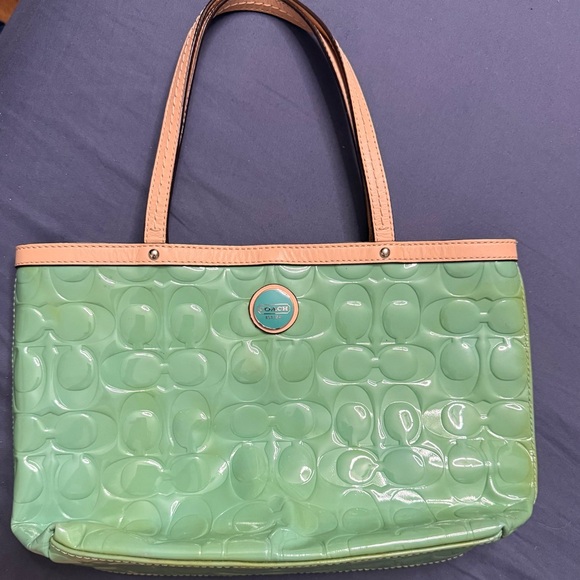 Coach Handbags - Mini Green Coach Peyton Signature Embossed Patent Leather Tote